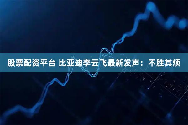 股票配资平台 比亚迪李云飞最新发声：不胜其烦